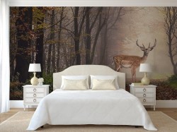 Fotobehang hert in bos voordelig gedrukt op hoge kwaliteit vliesbehang